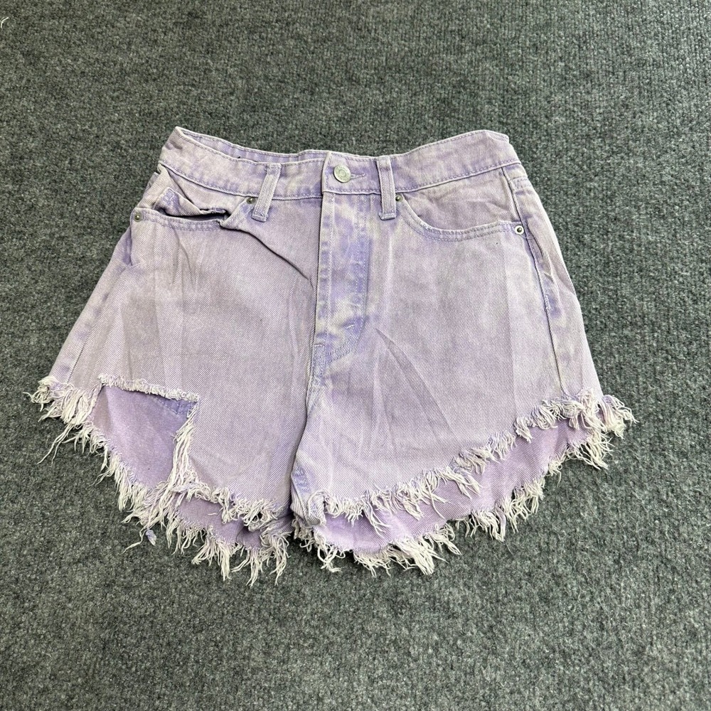 Wild Fable Shorts Womens Size 00 Purple Acid Wash Denim Distressed High Rise Cut